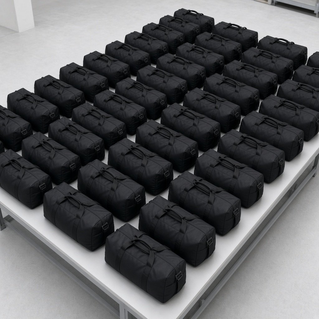 Rows of black bags ready for bulk orders