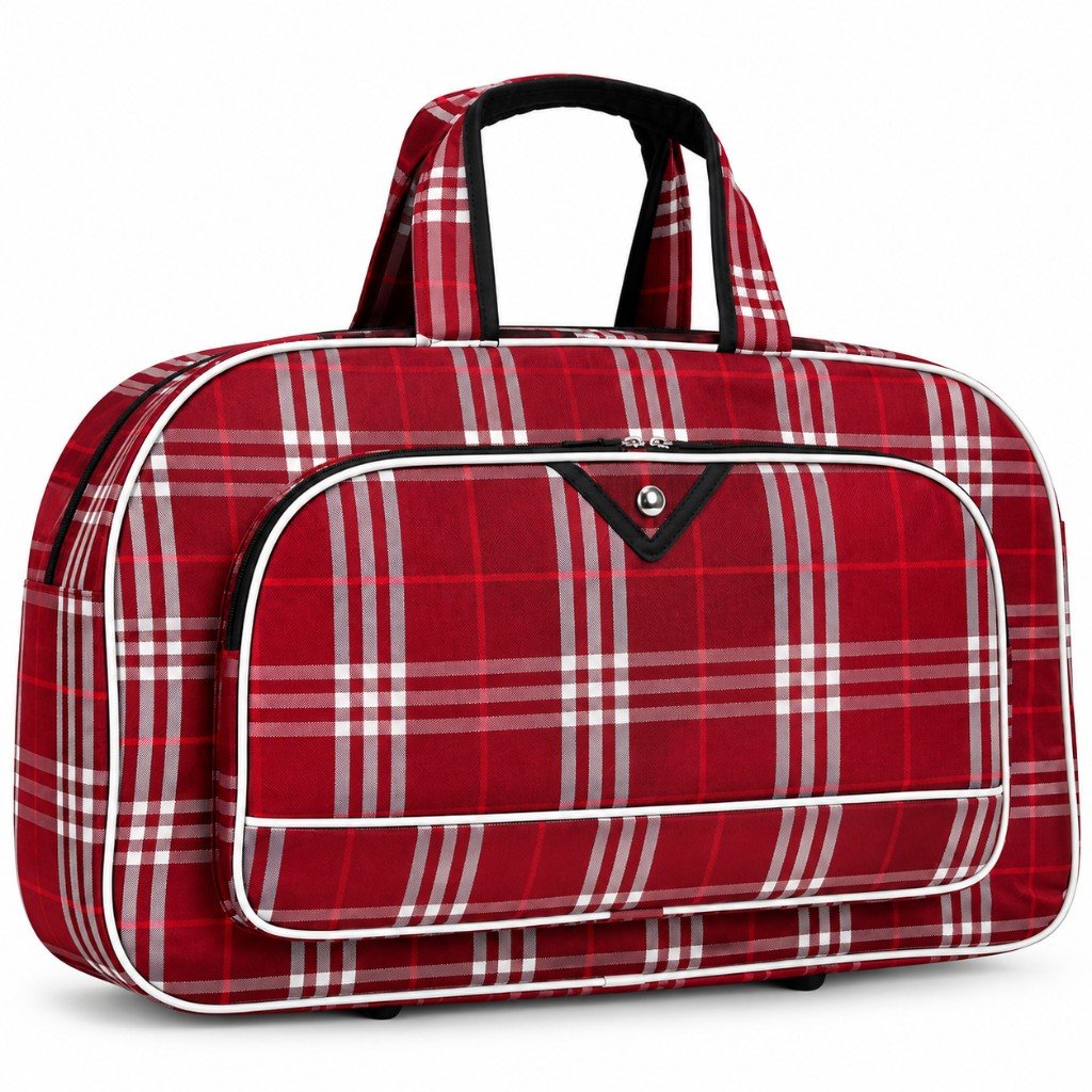 Red check travel bag