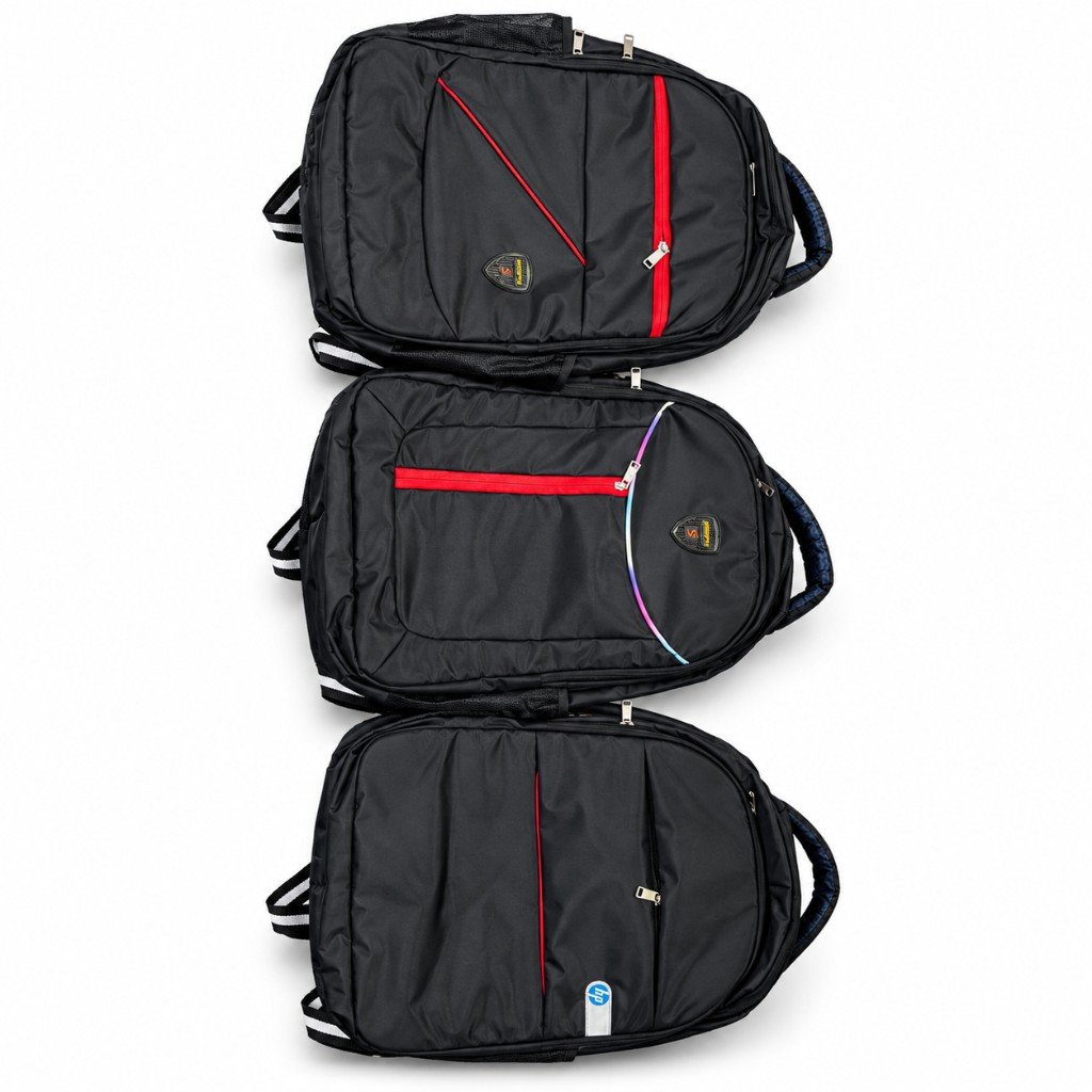 Three black college backpacks