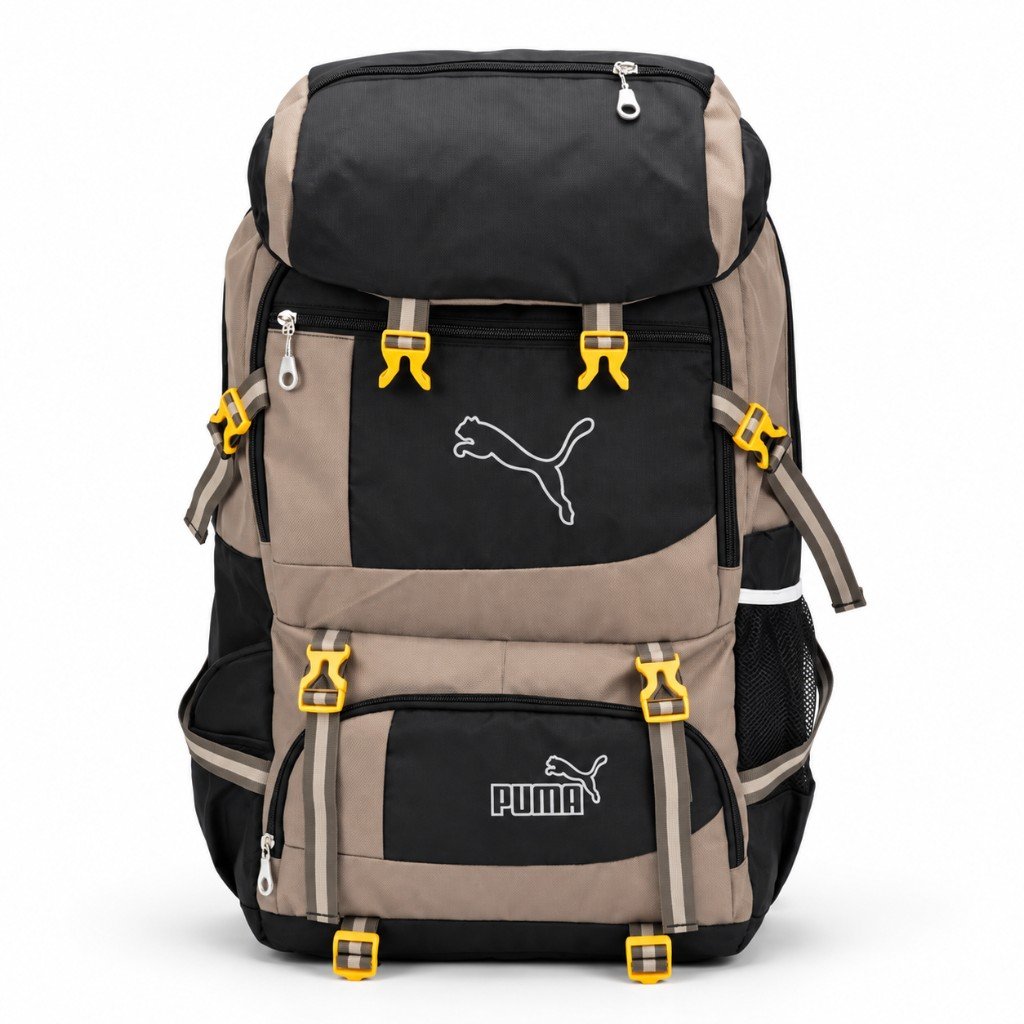 Large beige and black backpack