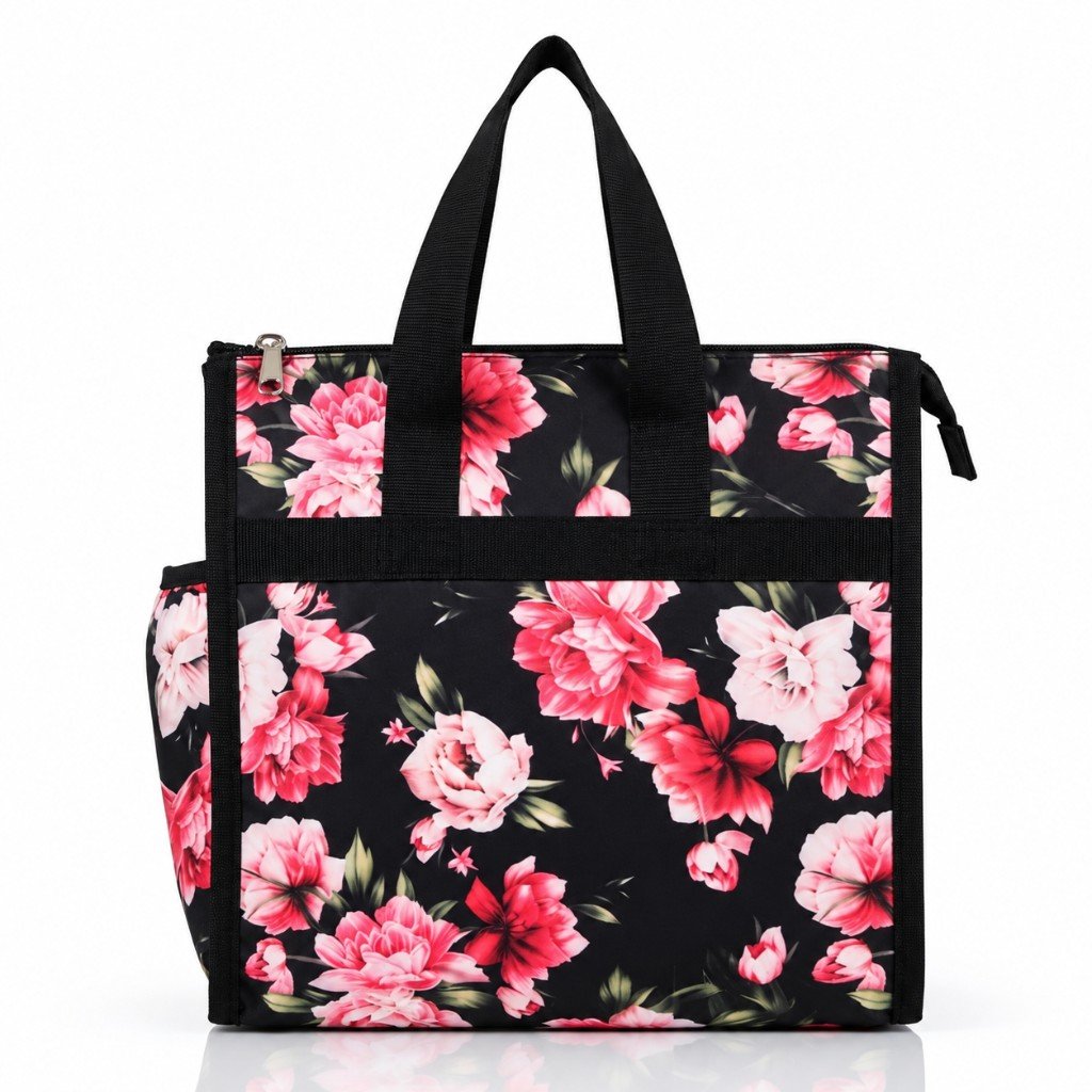 Black floral tote bag