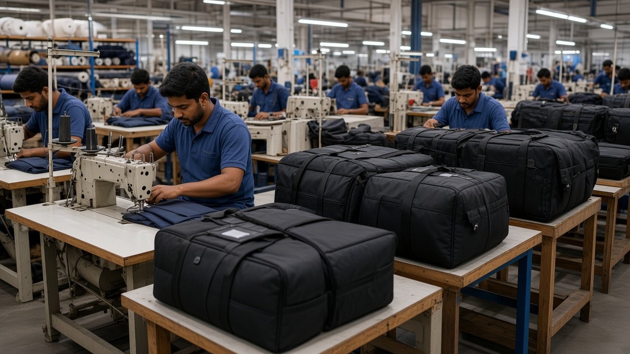 K.BAGS team stitching bags in the Madhupur workshop